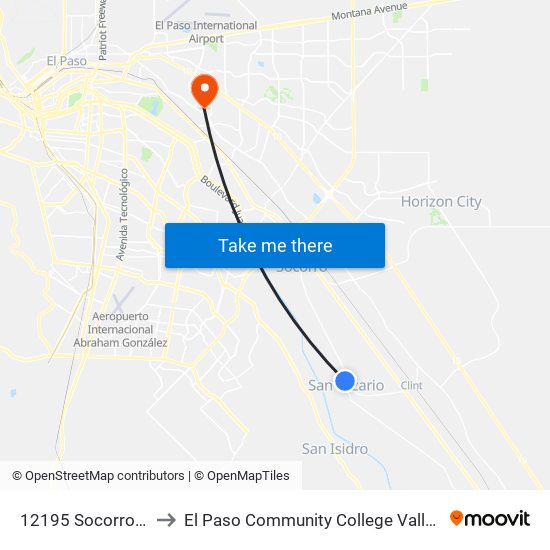 12195 Socorro\Borrego to El Paso Community College Valle Verde Campus map