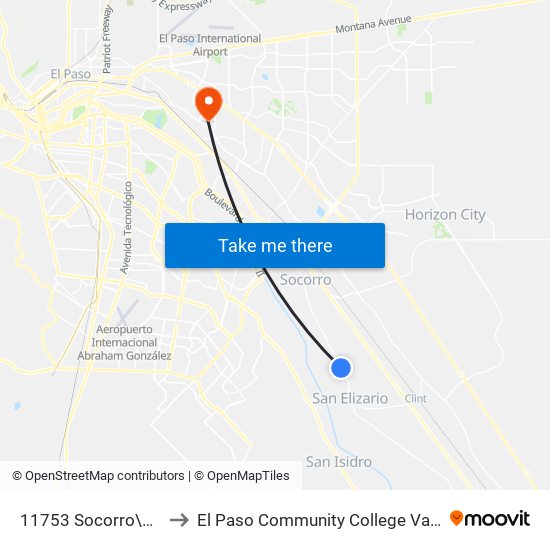 11753 Socorro\Fray Vargas to El Paso Community College Valle Verde Campus map