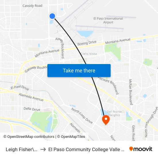 Leigh Fisher\Airport to El Paso Community College Valle Verde Campus map