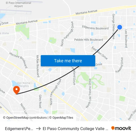 Edgemere\Pendleton to El Paso Community College Valle Verde Campus map