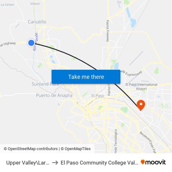 Upper Valley\Laramie River to El Paso Community College Valle Verde Campus map