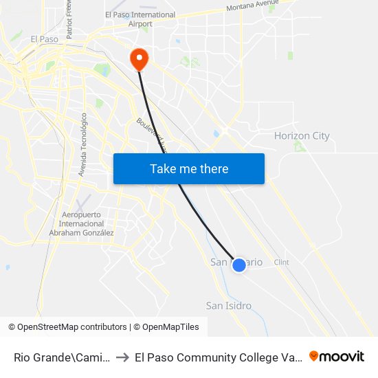Rio Grande\Camino Dl Rosa to El Paso Community College Valle Verde Campus map