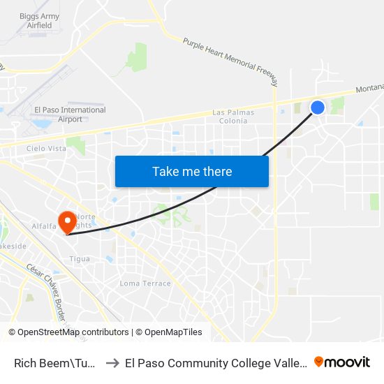 Rich Beem\Tuscan Sun to El Paso Community College Valle Verde Campus map