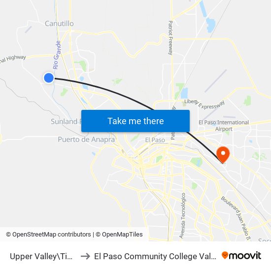 Upper Valley\Timber Oaks to El Paso Community College Valle Verde Campus map