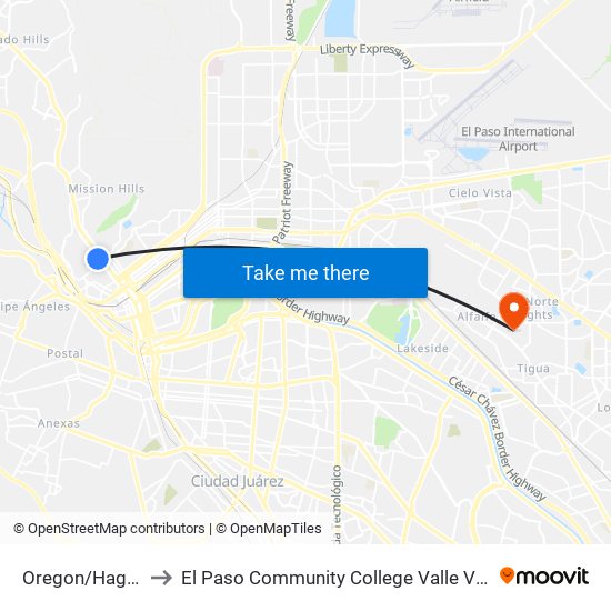 Oregon/Hague Rts to El Paso Community College Valle Verde Campus map
