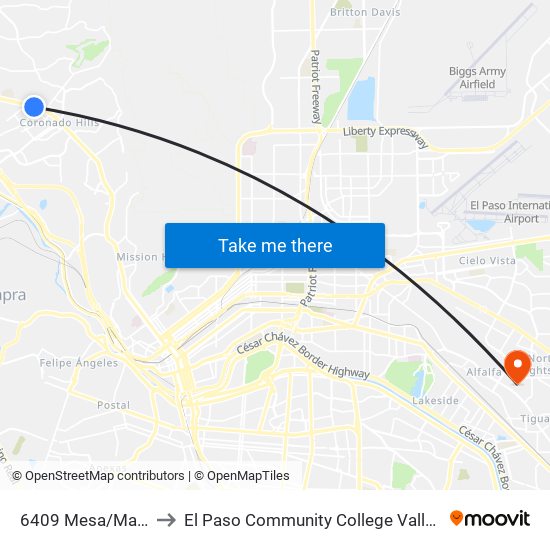 6409 Mesa/Maguey Rts to El Paso Community College Valle Verde Campus map