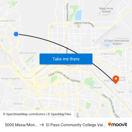 5000 Mesa/Montecillo Rts to El Paso Community College Valle Verde Campus map