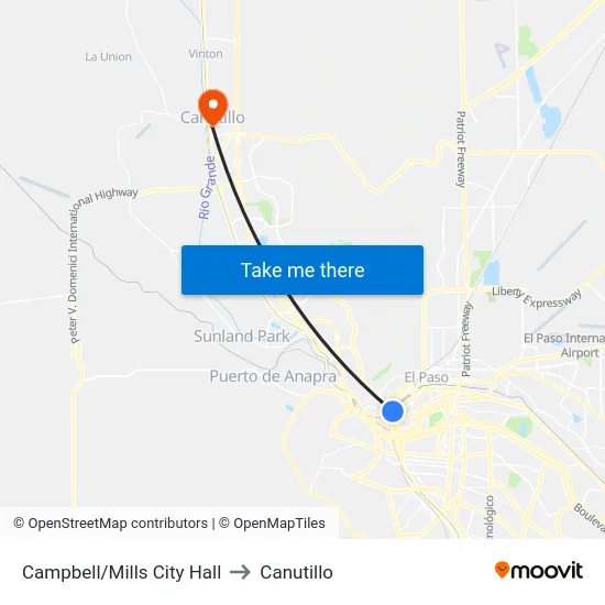 Campbell/Mills City Hall to Canutillo map