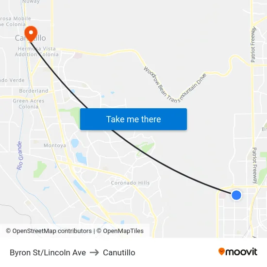 Byron St/Lincoln Ave to Canutillo map