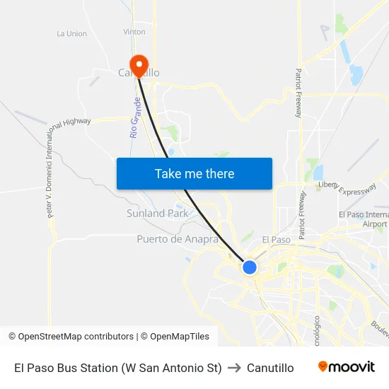 El Paso Bus Station (W San Antonio St) to Canutillo map