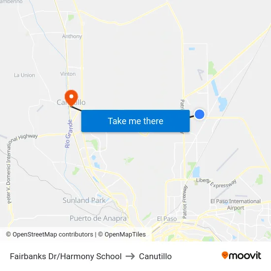 Fairbanks Dr/Harmony School to Canutillo map