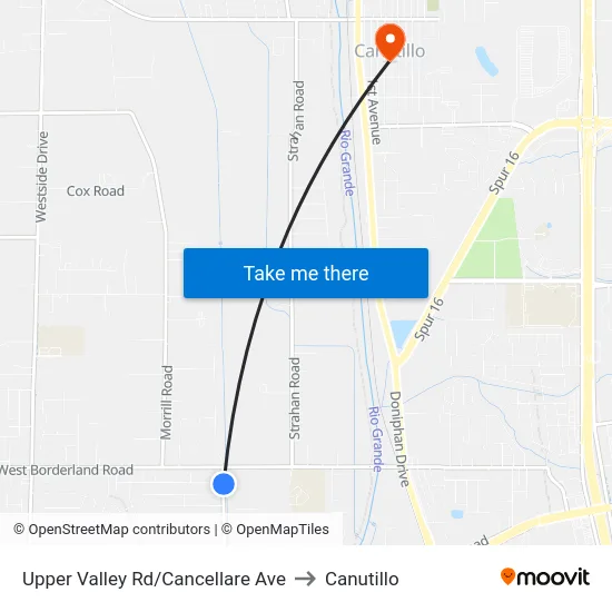 Upper Valley Rd/Cancellare Ave to Canutillo map