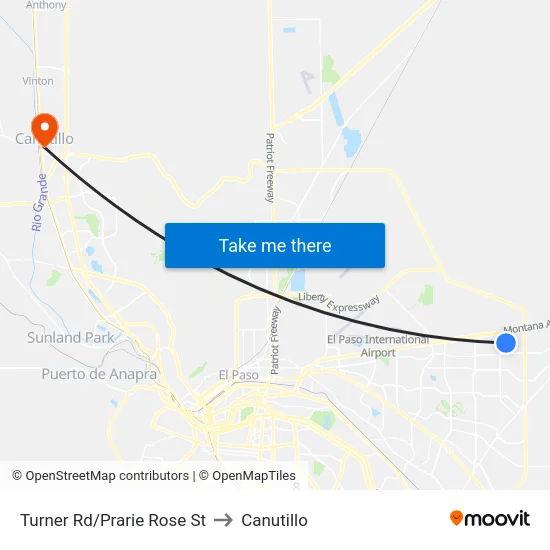 Turner Rd/Prarie Rose St to Canutillo map
