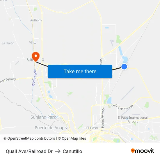 Quail Ave/Railroad Dr to Canutillo map