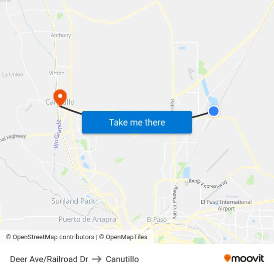 Deer Ave/Railroad Dr to Canutillo map