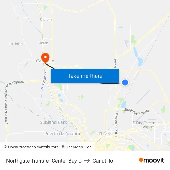 Northgate Transfer Center Bay C to Canutillo map