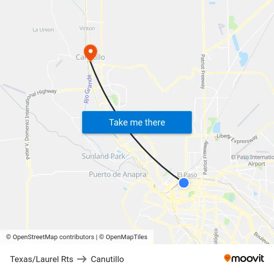 Texas/Laurel Rts to Canutillo map