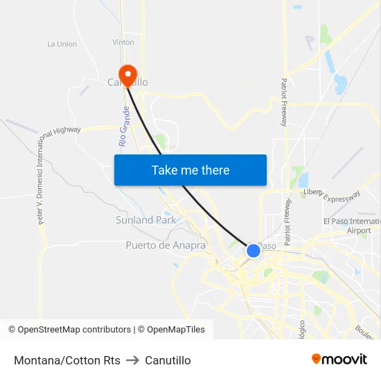 Montana/Cotton Rts to Canutillo map