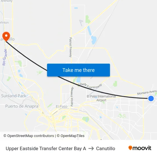 Upper Eastside Transfer Center Bay A to Canutillo map