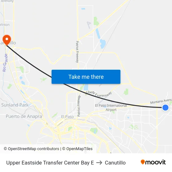 Upper Eastside Transfer Center Bay E to Canutillo map