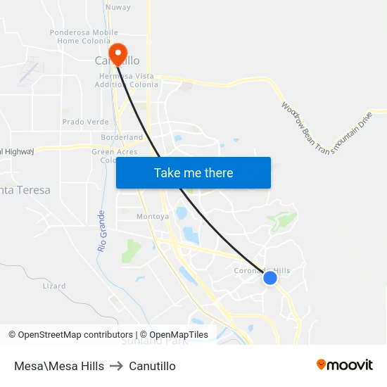 Mesa\Mesa Hills to Canutillo map