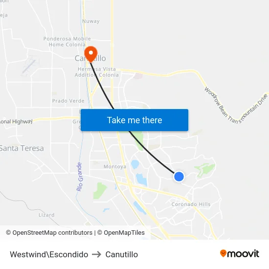 Westwind\Escondido to Canutillo map