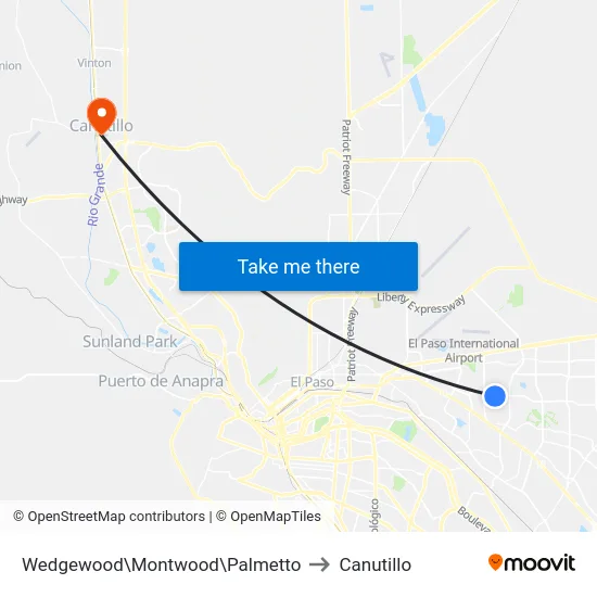 Wedgewood\Montwood\Palmetto to Canutillo map