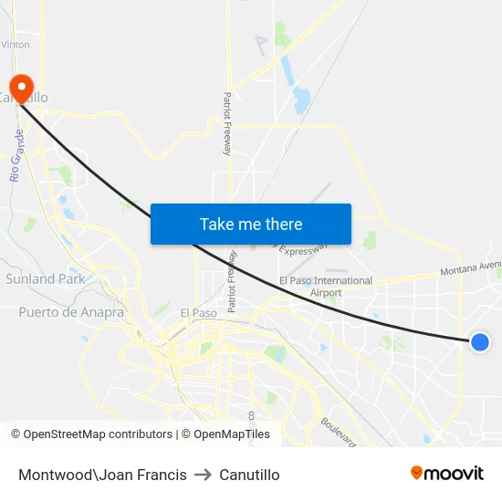 Montwood\Joan Francis to Canutillo map