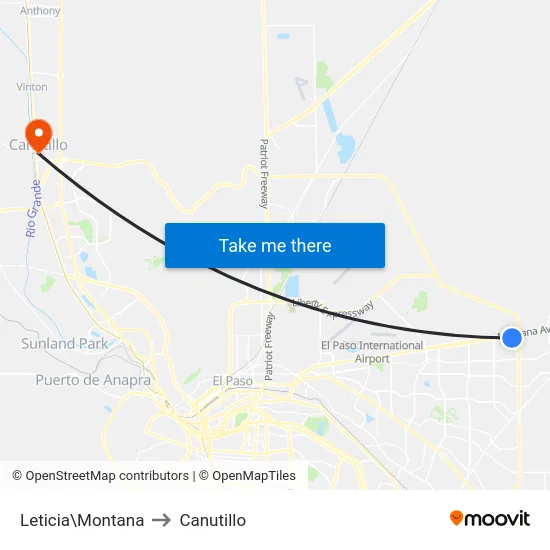 Leticia\Montana to Canutillo map