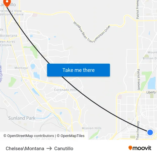 Chelsea\Montana to Canutillo map