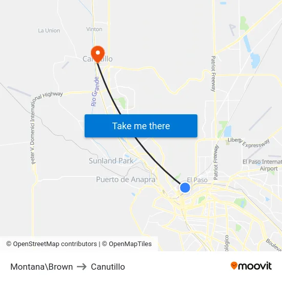 Montana\Brown to Canutillo map