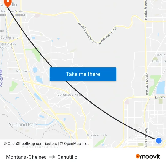Montana\Chelsea to Canutillo map