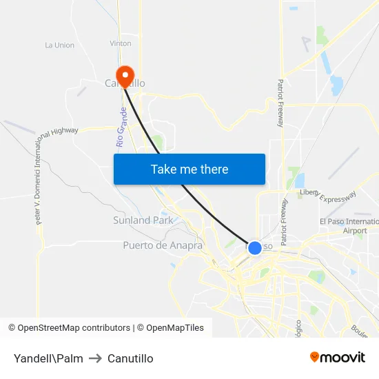 Yandell\Palm to Canutillo map