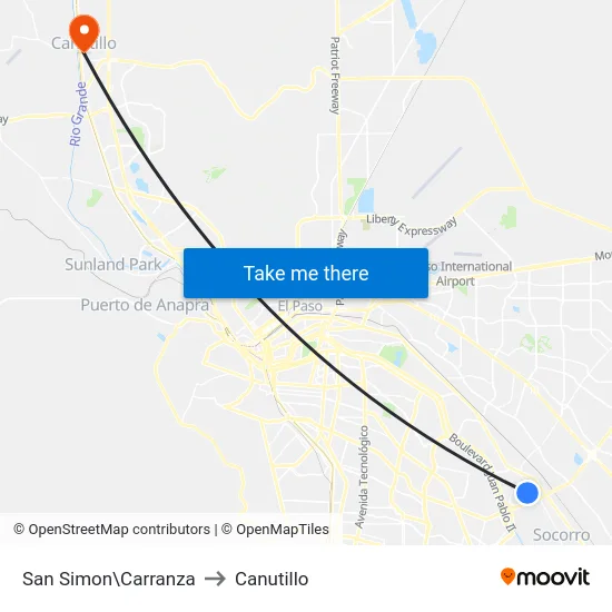 San Simon\Carranza to Canutillo map
