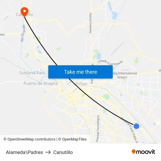 Alameda\Padres to Canutillo map