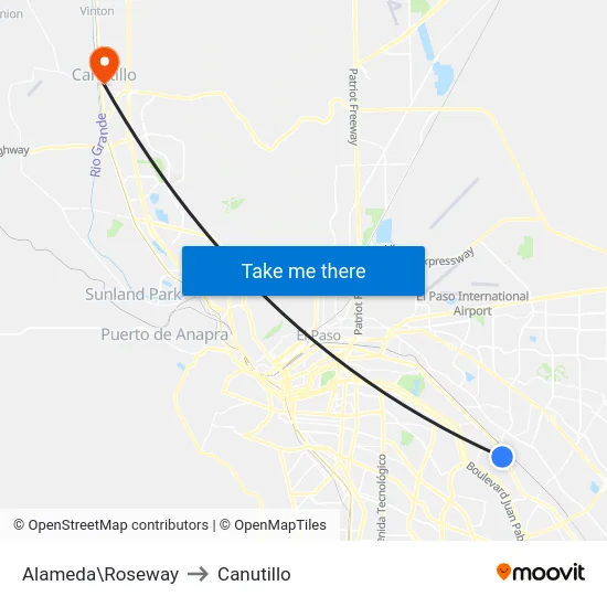 Alameda\Roseway to Canutillo map