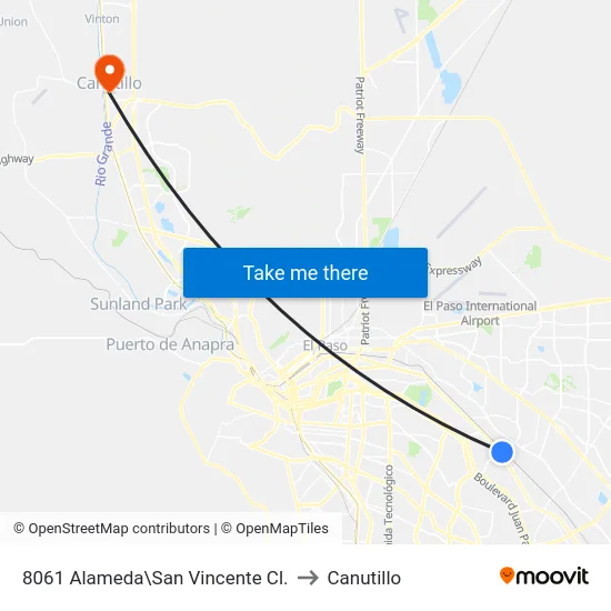 8061 Alameda\San Vincente Cl. to Canutillo map