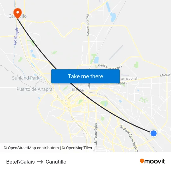 Betel\Calais to Canutillo map