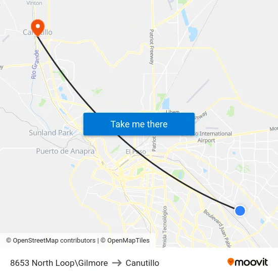 8653 North Loop\Gilmore to Canutillo map