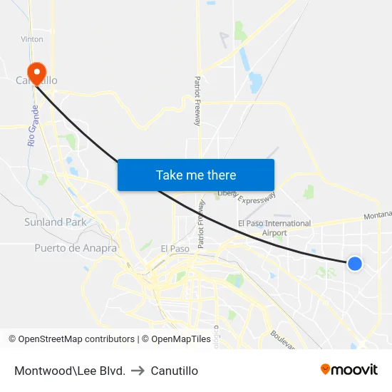 Montwood\Lee Blvd. to Canutillo map