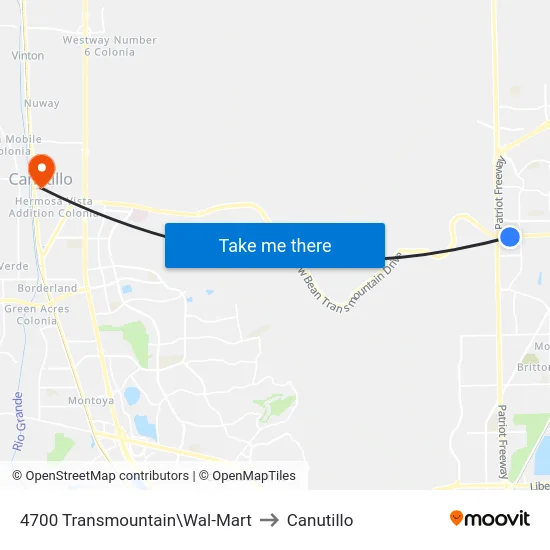4700 Transmountain\Wal-Mart to Canutillo map