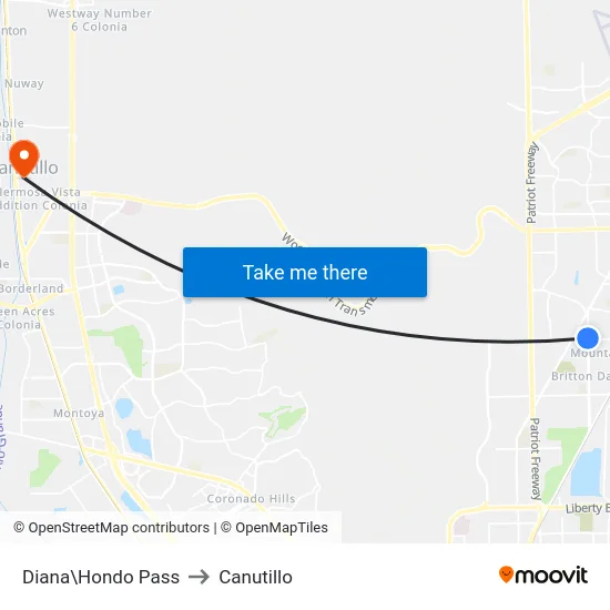 Diana\Hondo Pass to Canutillo map