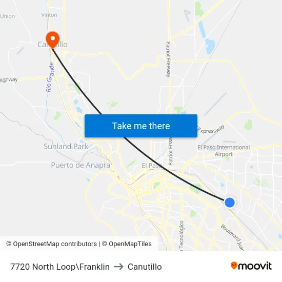 7720 North Loop\Franklin to Canutillo map