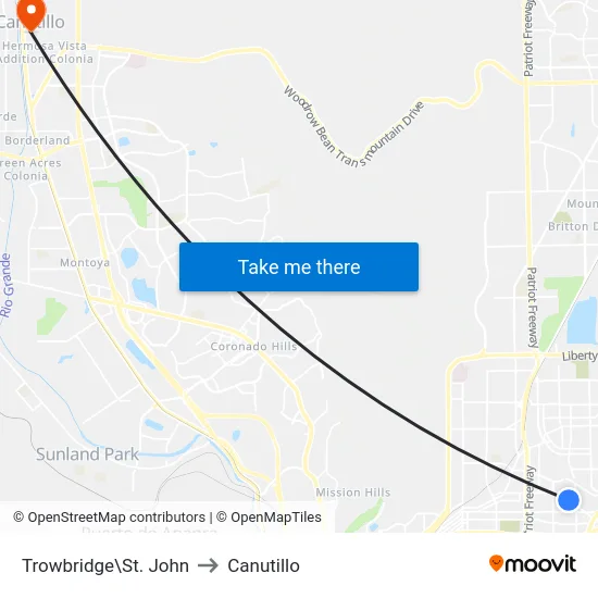 Trowbridge\St. John to Canutillo map