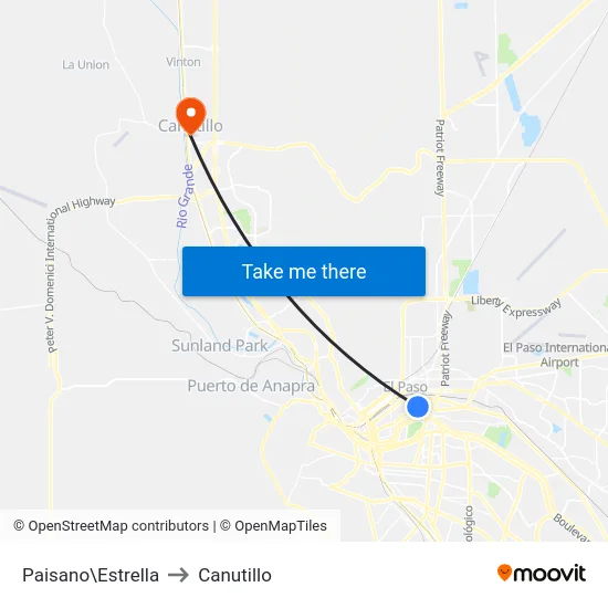 Paisano\Estrella to Canutillo map