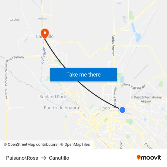 Paisano\Rosa to Canutillo map