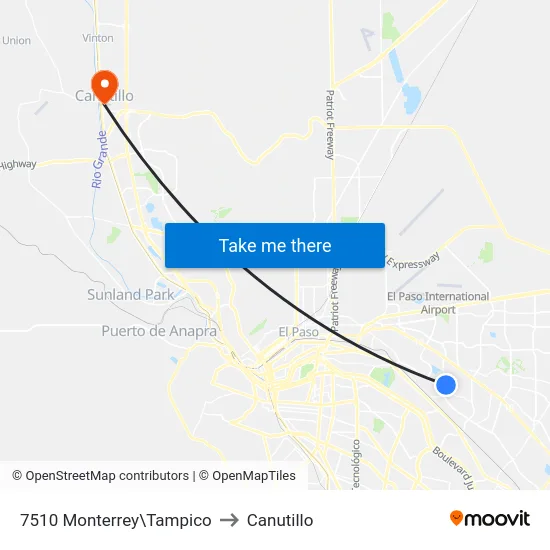 7510 Monterrey\Tampico to Canutillo map