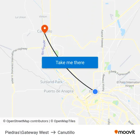 Piedras\Gateway West to Canutillo map