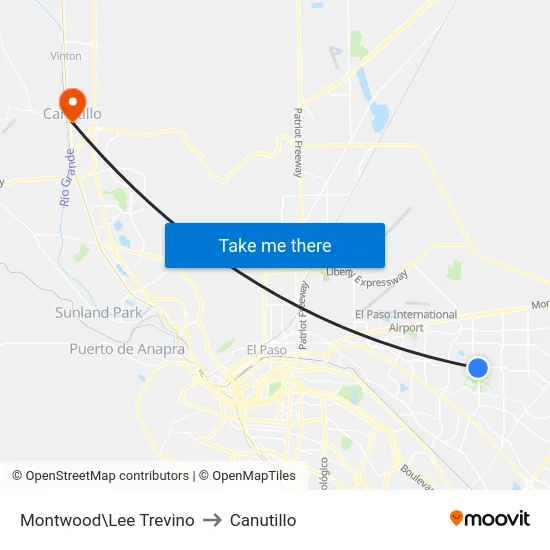 Montwood\Lee Trevino to Canutillo map