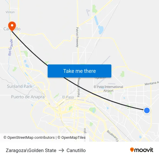 Zaragoza\Golden State to Canutillo map